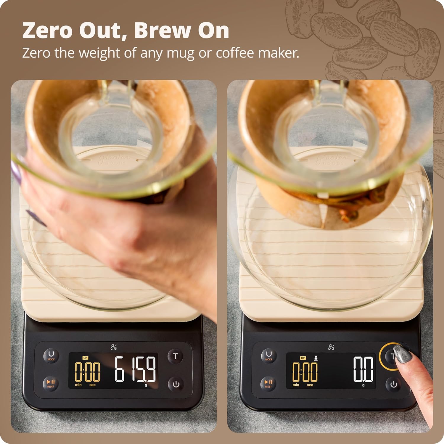 Greater Goods 0.1g Precision Coffee Scale with Timer – 3kg Digital Scale for Pour-Over, Espresso, French Press, Kitchen Use (Birch) - Blissbrew