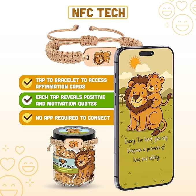 Positive Lion Jar with 60 Affirmation Cards, Emotional Support Lion Decor, Uplifting Present for Dad, Fathers Day Appreciation Jar from Daughter or Son