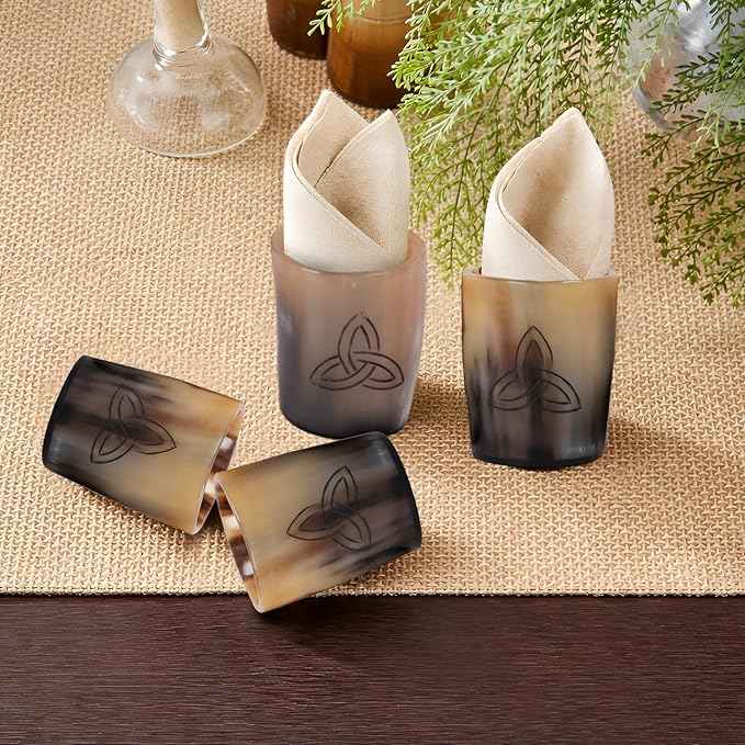 Handicrafts Home Viking Horn Shot Glasses Set of 4, Handmade Natural Ox Horn, Rustic Viking Drinkware Whiskey Shot Cups, Father’s Day Gifts, Medieval Decor Gift Set for Men & Groomsmen, Birthday Gifts