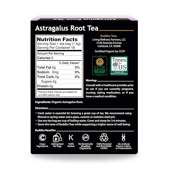 Buddha Teas Organic Astragalus Root Tea - OU Kosher, USDA Organic, CCOF, 18 Bleach-Free Tea Bag