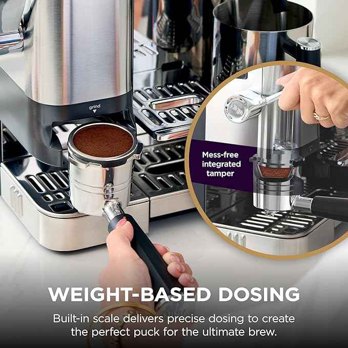 Ninja Luxe Café Pro Series, Espresso Machine, Drip Coffee, Cold Brew, Hot Water, Integrated Tamper, Built-in Grinder, Hands-Free Frother for Cappuccinos, Lattes, Americanos, Dairy or Non-Dairy, ES701