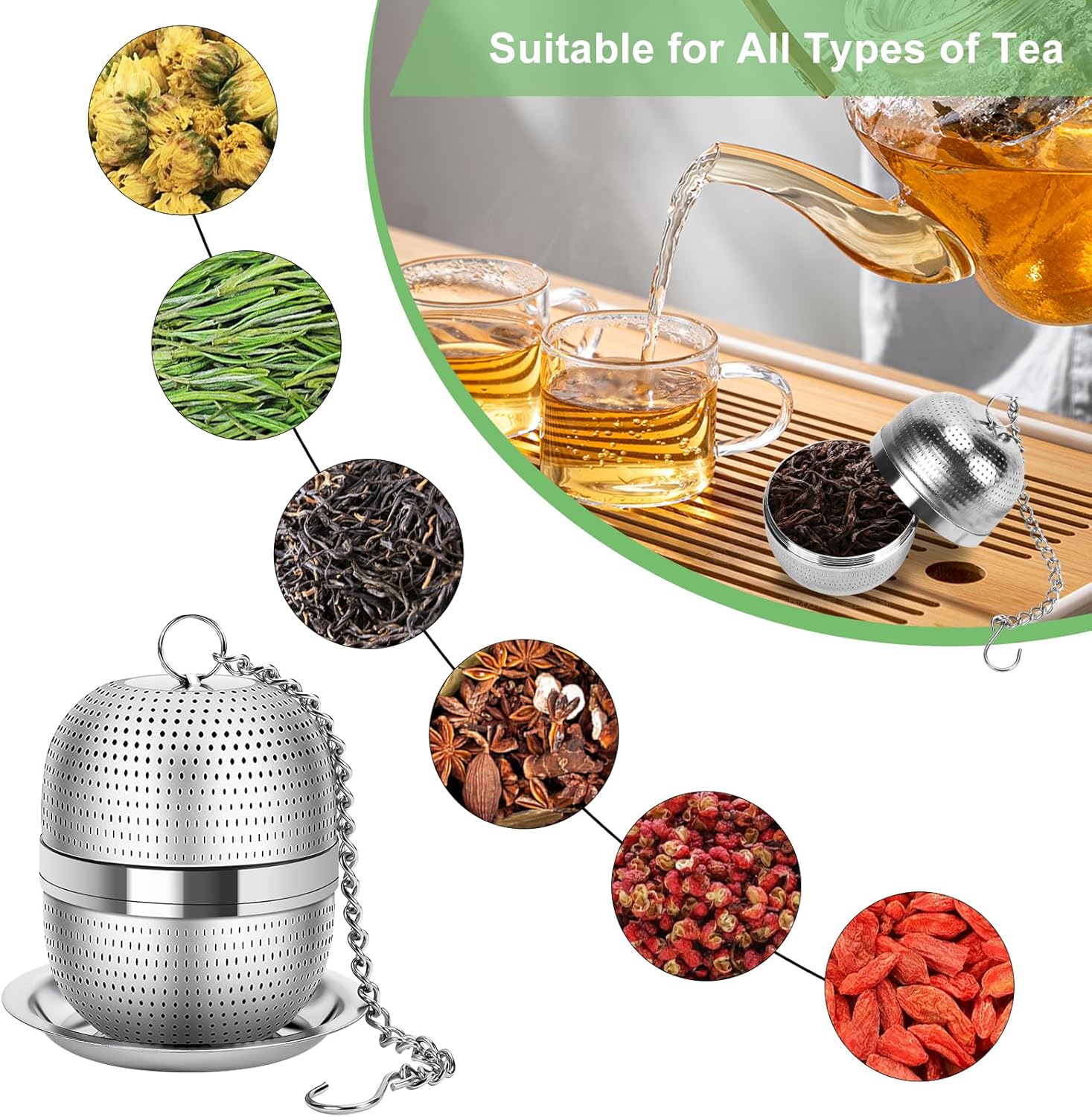 Numola Tea Ball Infuser for Loose Tea, Extra Fine Mesh Tea Strainer with Drip Tray, 304 Stainless Steel Tea Steeper for Black Tea, Rooibos, etc