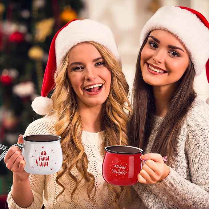 Sawysine Christmas Coffee Mugs Set of 6, 12 oz Ceramic Mug Gift Holiday Hot Cocoa for Family Mom Woman Friend Farmhouse (Candy Canes Style)