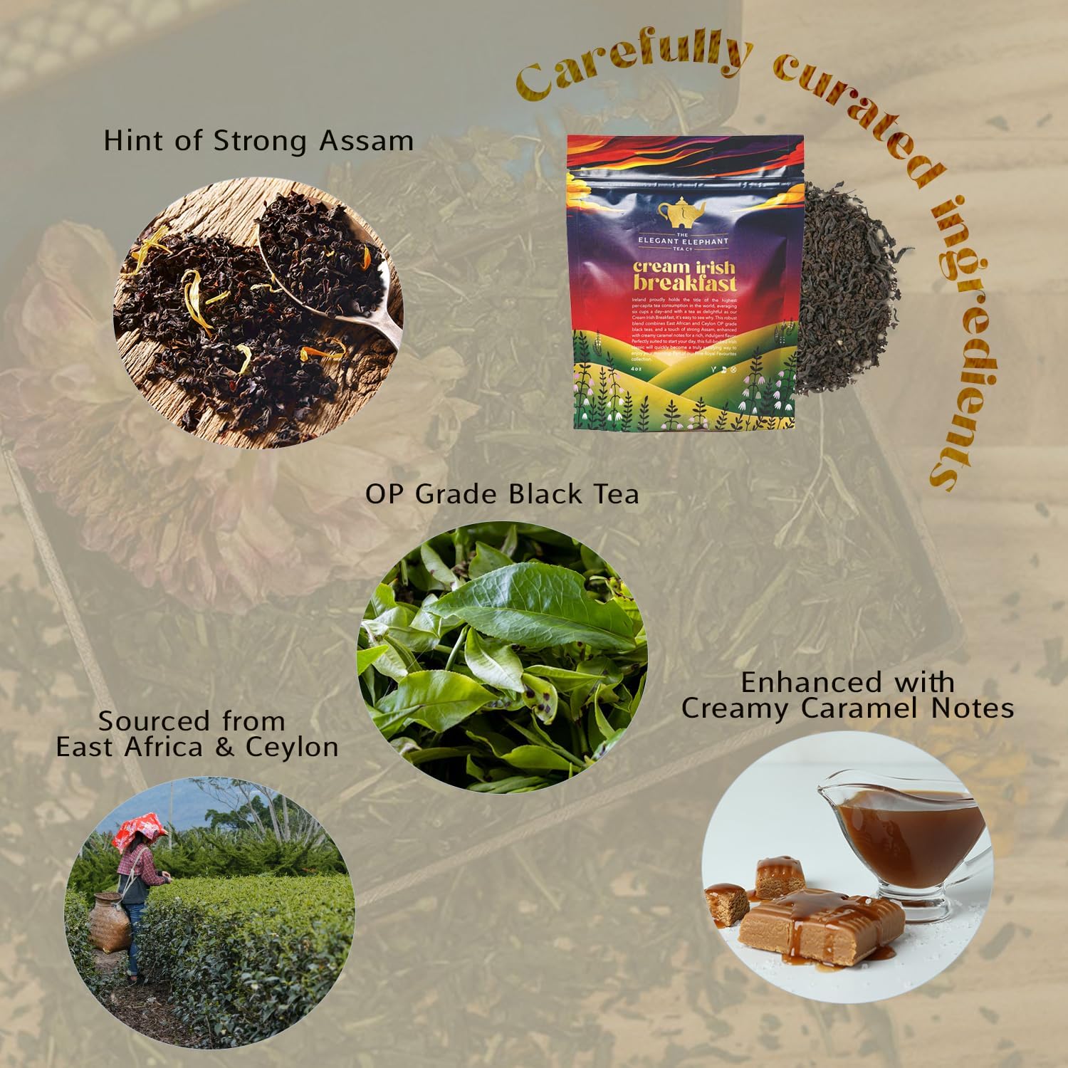 Cream Irish Breakfast Tea, Loose Leaf Black Tea – Irish Classic with Caramel & Strong Assam – Robust, Full-Bodied – Drink Hot or Iced – 4 oz Resealable Bag (Makes 50 Cups) – The Elegant Elephant