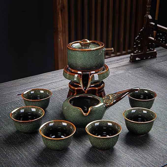 Lazy Tea Set, Automatic Stone Grinding Pot, GongFu Tea Set, Gift Box Suitable for Tea Ceremony Parties, Father's Day, Birthday and Christmas (Lazy Green)
