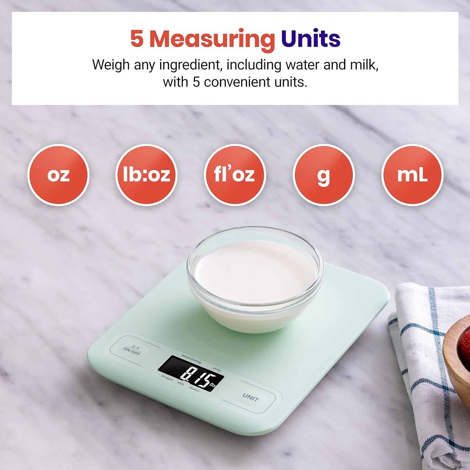 Etekcity Food Kitchen Scale, Digital Grams and Ounces for Weight Loss, Baking, Cooking, Keto and Meal Prep, LCD Display, Medium, Green