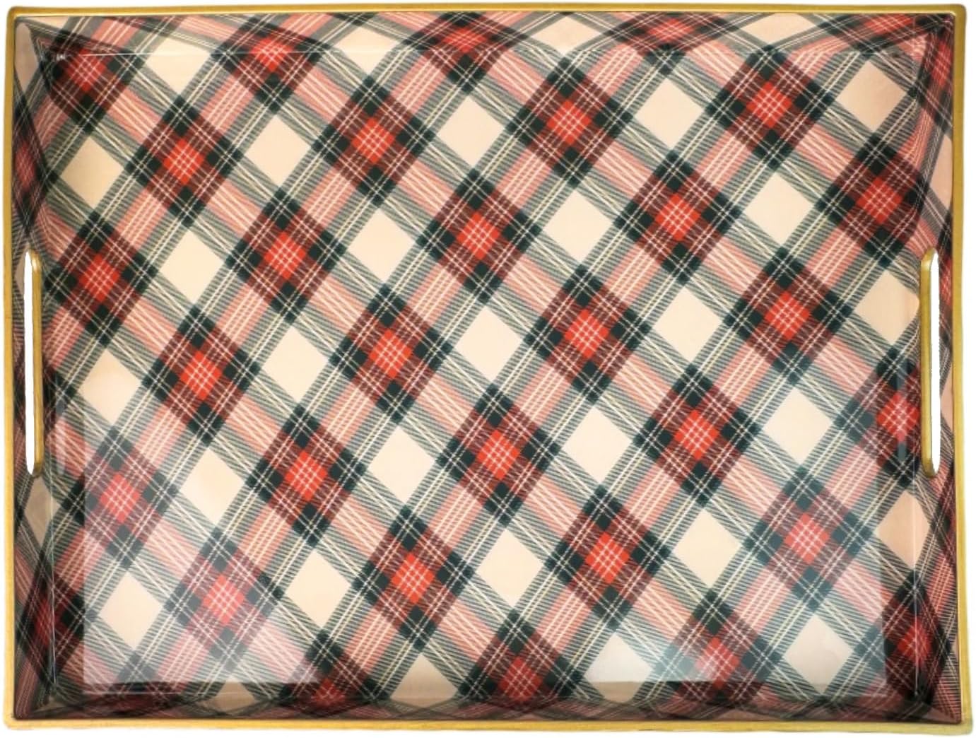 Rectangular Decorative Tray with Handles, Plastic Serving Tray for Living Room, Home Decor, Christmas，15.7
