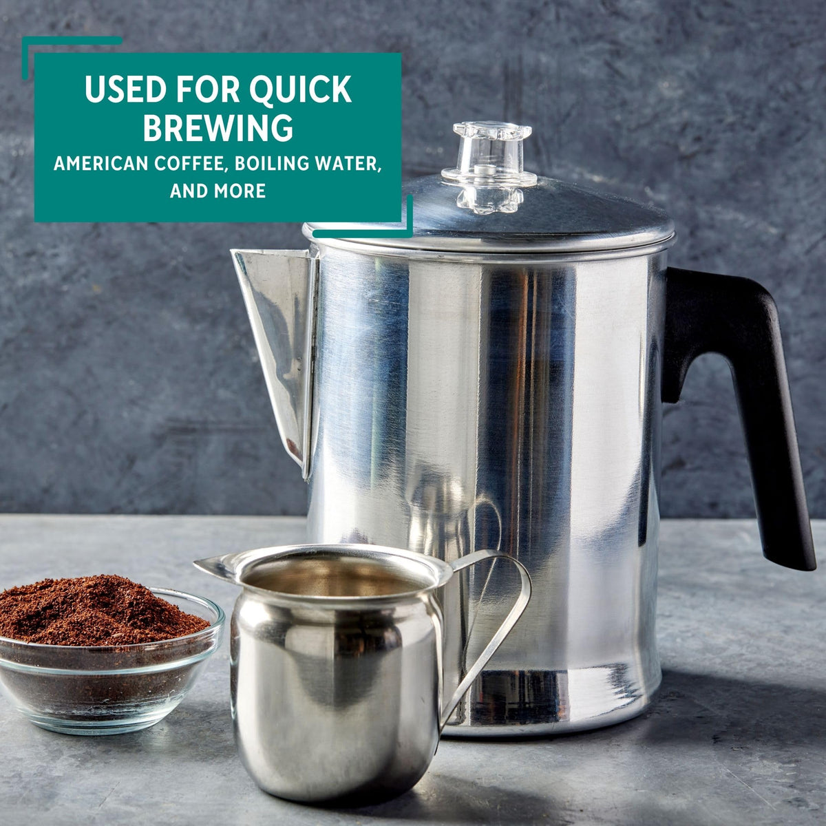 Silver 9 cup percolator for home or camping use