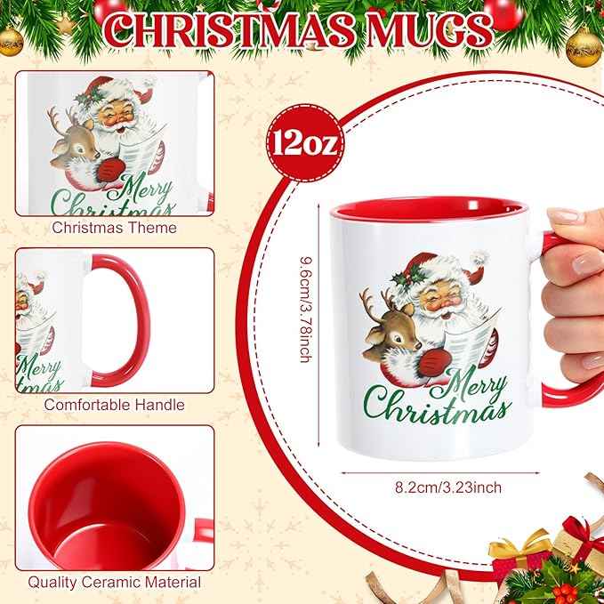 LemonRoad 12 Sets Christmas Coffee Mugs with Mug Boxes 12 oz Ceramic Merry Christmas Coffee Cups Xmas Cups with Gift Boxes Ribbon for Xmas Winter Holiday Housewarming Party Gift