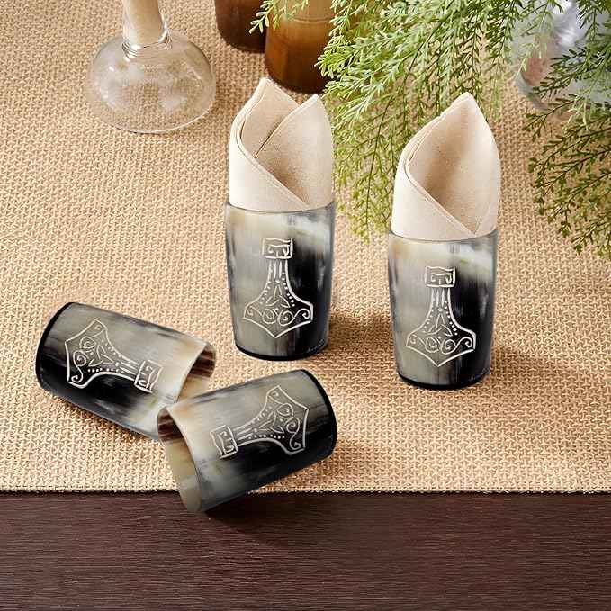 Handicrafts Home Viking Horn Shot Glasses Set of 4, Handmade Natural Ox Horn, Rustic Viking Drinkware Whiskey Shot Cups, Father’s Day Gifts, Medieval Decor Gift Set for Men & Groomsmen, Birthday Gifts