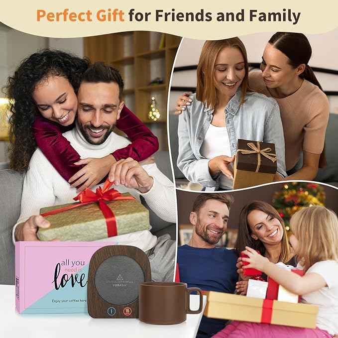 VOBAGA Coffee Mug Warmer & Mug Set, Coffee Cup Warmer with Auto Shut Off & 3 Temperature Settings for Desk Home Office, Coffee Warmer for Cocoa Milk Candles, Christmas Birthday Gifts for Women and Men