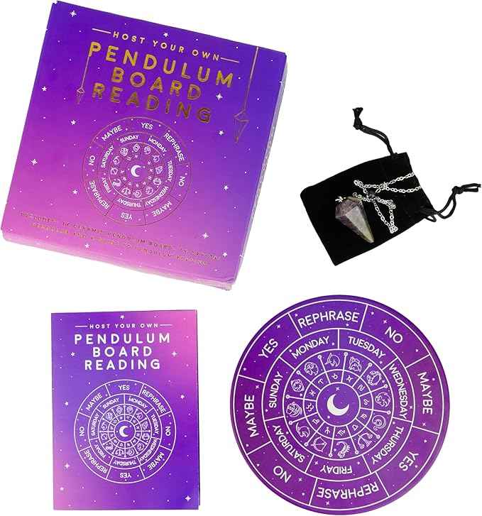 Pendulum Board Divination Kit - Metaphysical Dowsing Reading Board and Crystal - Pendulum Board Gift Set