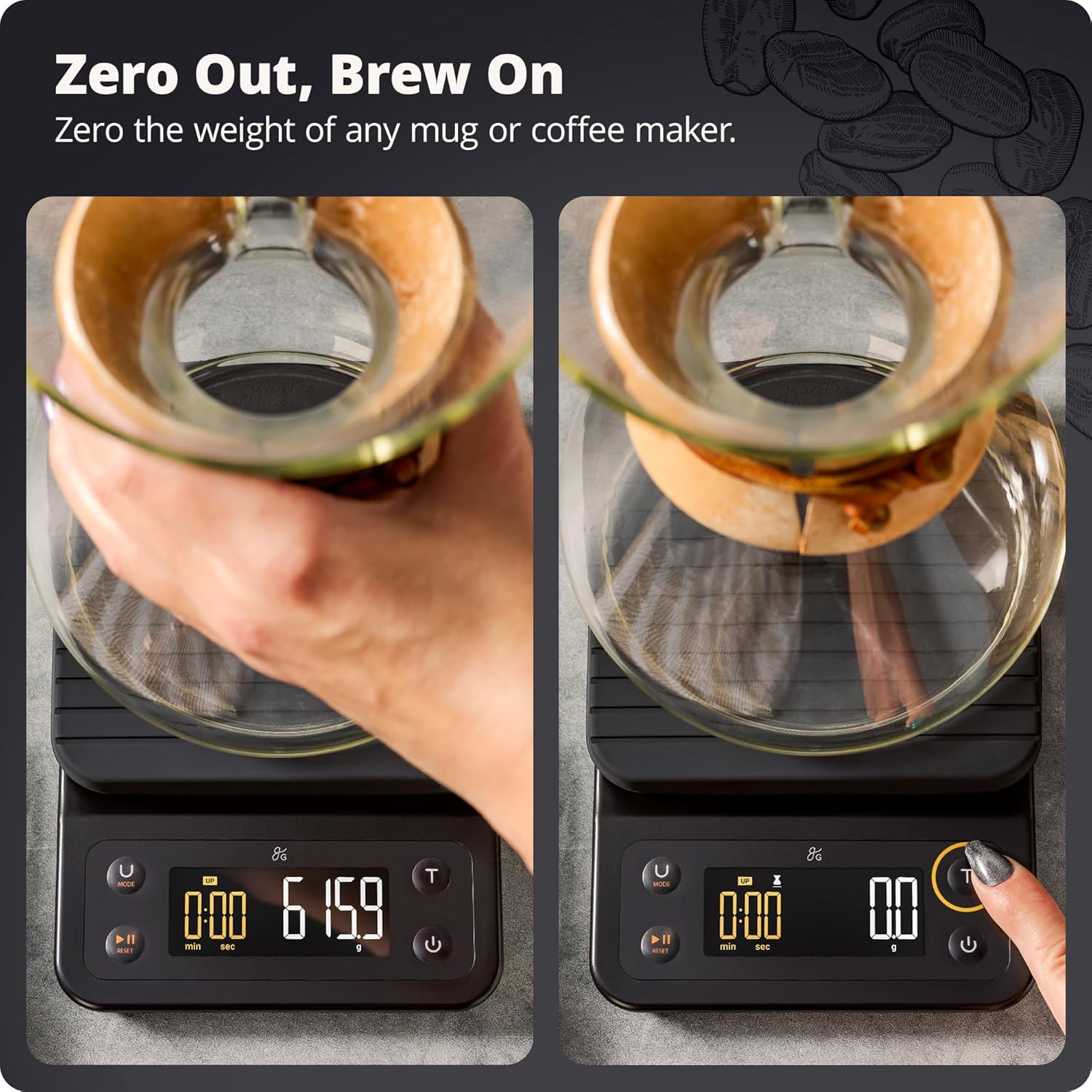 Greater Goods 0.1g Precision Coffee Scale with Timer – 3kg Digital Scale for Pour-Over, Espresso, French Press, Kitchen Use (Onyx Black) - Blissbrew