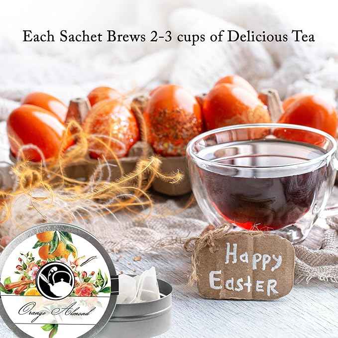 Easter Tea Gift Basket by La Tea Dah, Five Tins of Premium Tea & Two Honey Stirrers In a Festive Easter Basket, Hibiscus, Vanilla, Chamomile, Orange Almond, & Earl Grey Tea, Easter Gifts for Adults