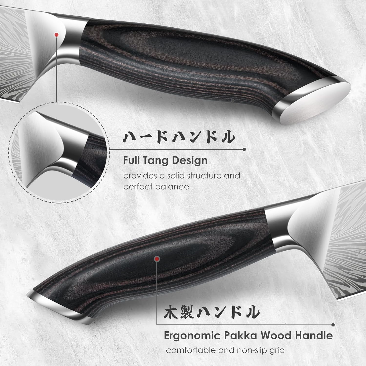 SHAN ZU 3PCS Kitchen Knife Set,Chef Knife Sets in Powder Steel, Ultra Sharp Japanese Knives Set High Carbon Steel Knives Sets, Cooking Knives Set with Ergonomic Pakkawood Handle