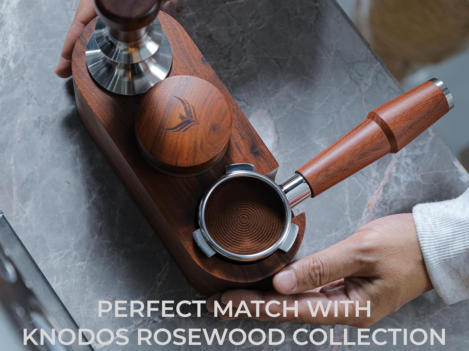 58mm Espresso Tamper Station Rosewood KNODOS Espresso Machine Accessories For Coffee Bar Wooden Coffee Tamping Box and Portafilter Holder