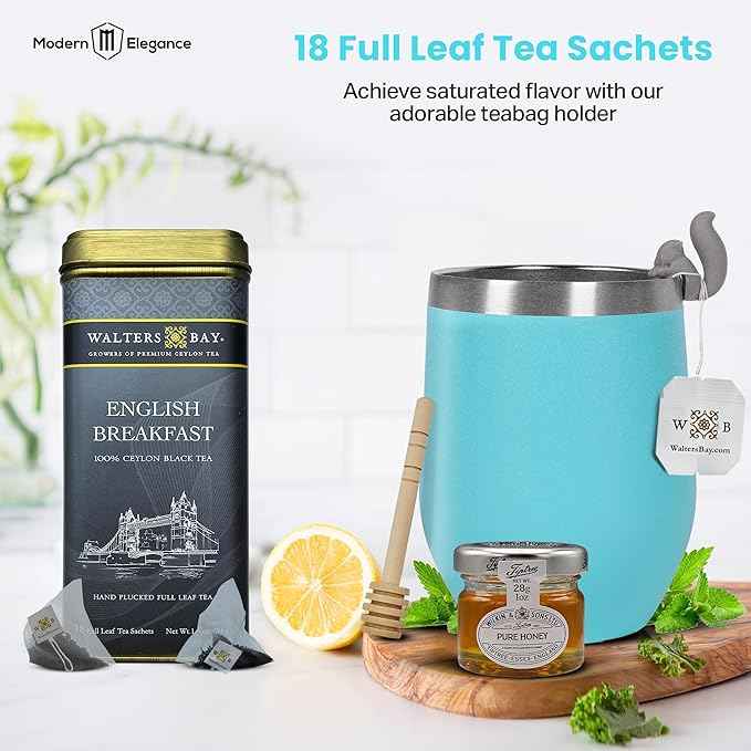 Tea Gift Set for Women – Get Well Basket with Cozy Socks, 18 Full Leaf Sachets, Honey, Tumbler & Sending Hugs Card (English Breakfast)