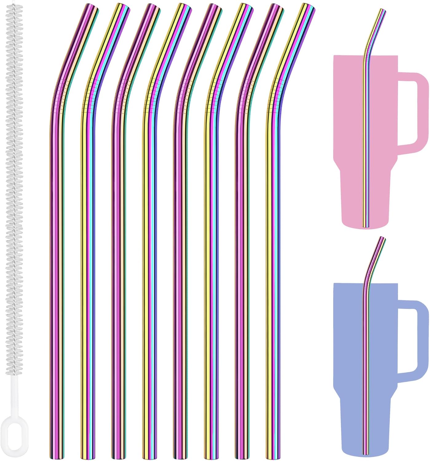Tomorotec 8-Pack Bent Stainless Steel Straws for 40oz Stanley Tumblers, 12