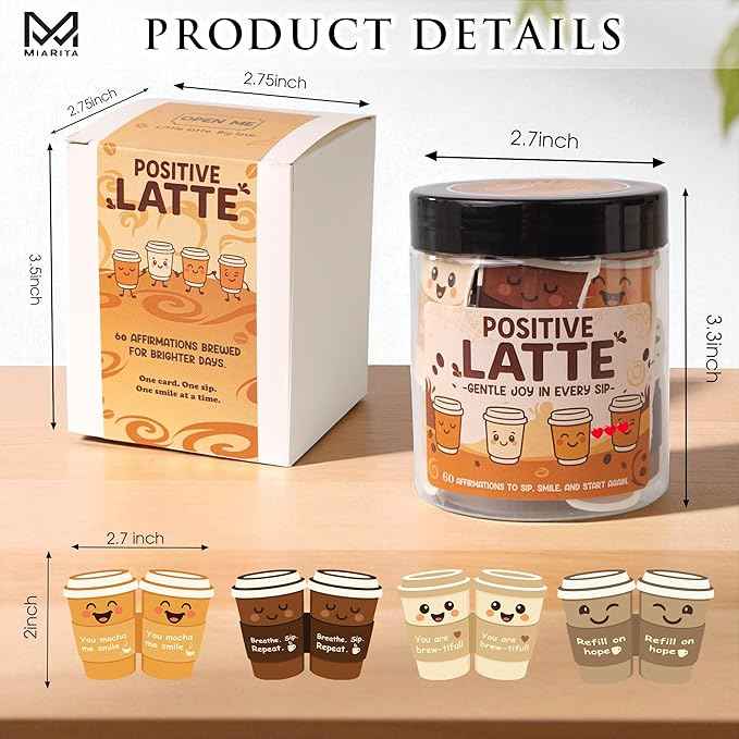 Positive Latte Jar – Christmas Gifts for Women, Teens, Emotional Support Lattes, Cute Coffee Gifts for Coffee Lovers, Women, Birthday Gift, Funny Stoking Stuffers for Girlfriend, Mom, Friends, Coworkers, Teachers