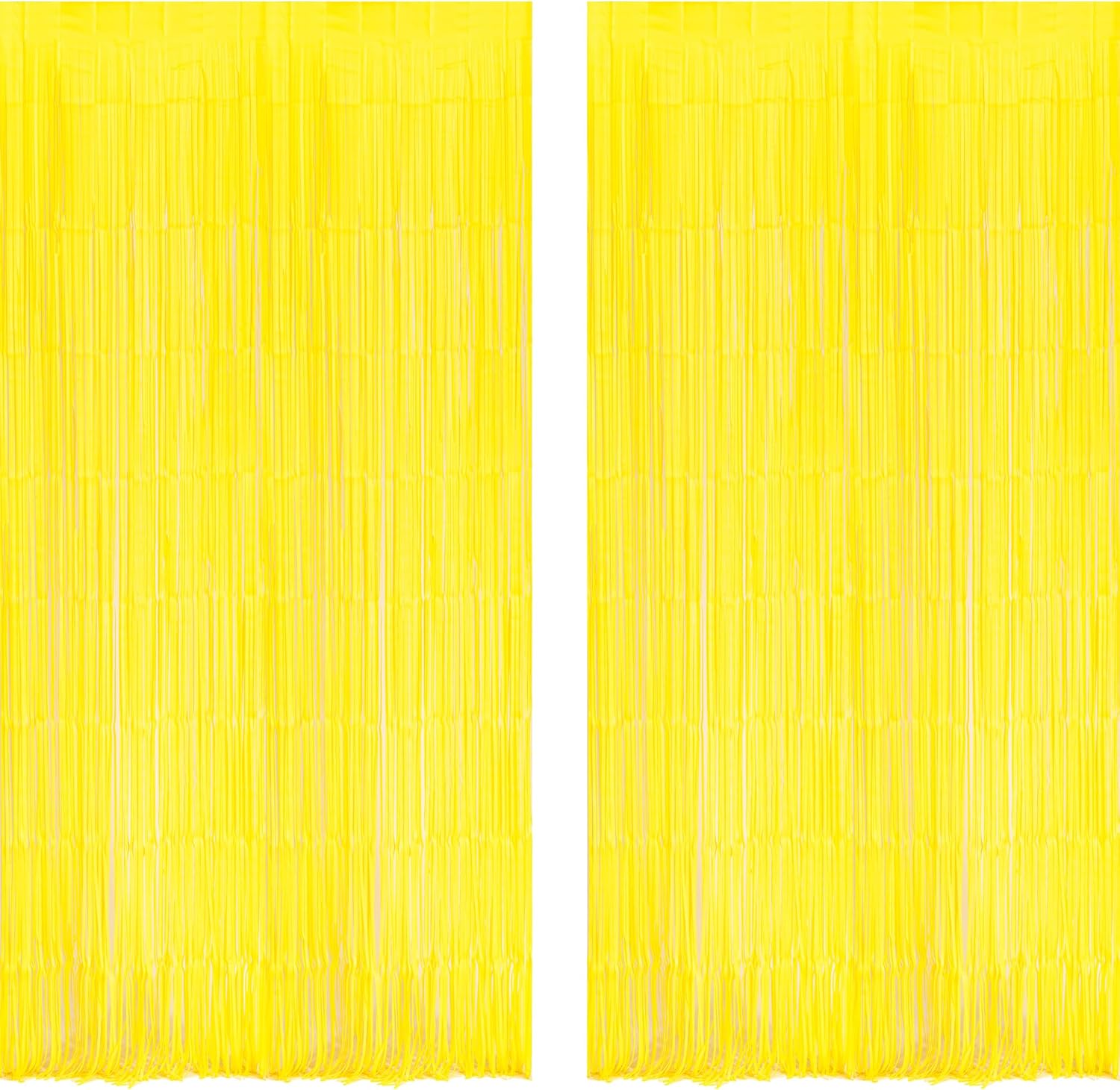 BRAVESHINE Foil Fringe Curtain Backdrop - 2 Pack Yellow Tinsel Photo Booth Backdrop Party Streamers for Easter, Birthdays, Christmas, Lemon, Pineapples, Kids' Party Decorations