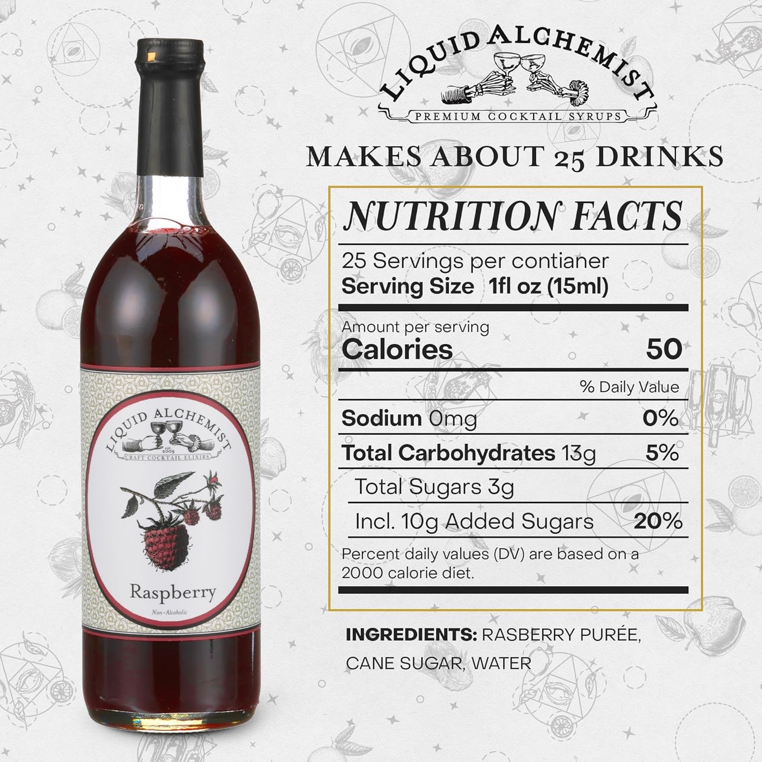 Liquid Alchemist Raspberry Syrup for Drinks - Real Ingredients Make our Raspberry Puree for Drinks the Perfect Drink Mixer - Our Cocktail Syrup is Non-GMO & Vegan (25 oz)
