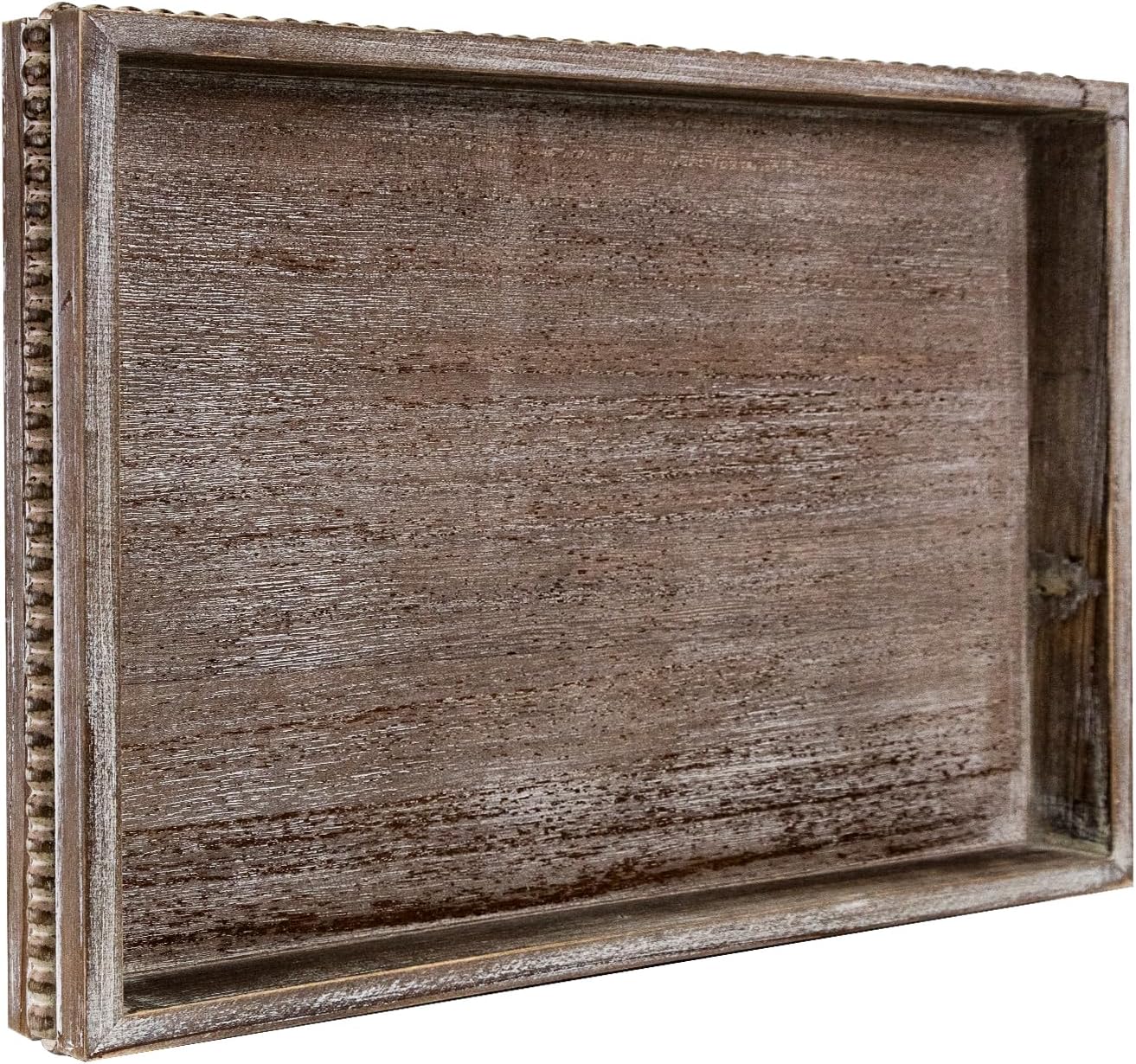 Wooden Decorative Tray, Rectangular Serving Tray with Wood Bead, Farmhouse Big Tray for Ottoman, Countertop, Coffee Tabl, 16.5
