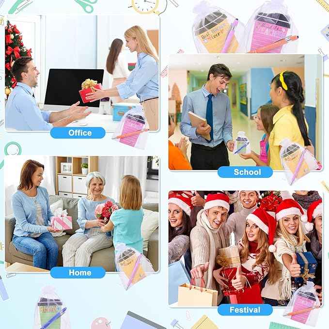 Mkway 24 Set Teacher Appreciation Gifts Bulk - 24 Coffee Cup Notepad+ 24 Ballpoint Pens+ 24 Drawstring Gift Bags, Bulk Gifts for School Office Christmas Teacher's Day Coworker Nurse Employee