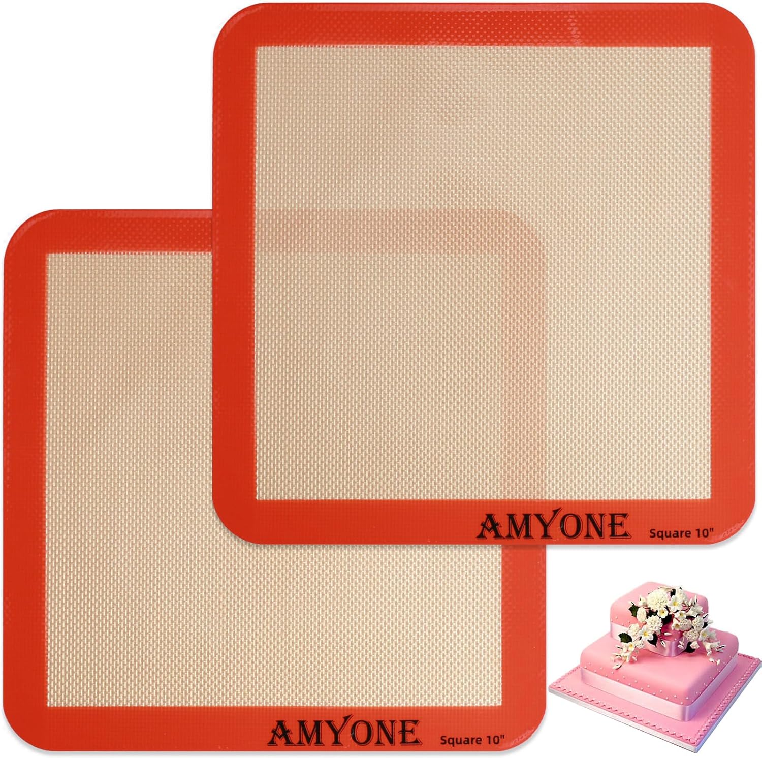 Square Silicone Baking Mats for 10 Inch Cake Pan, 9.65