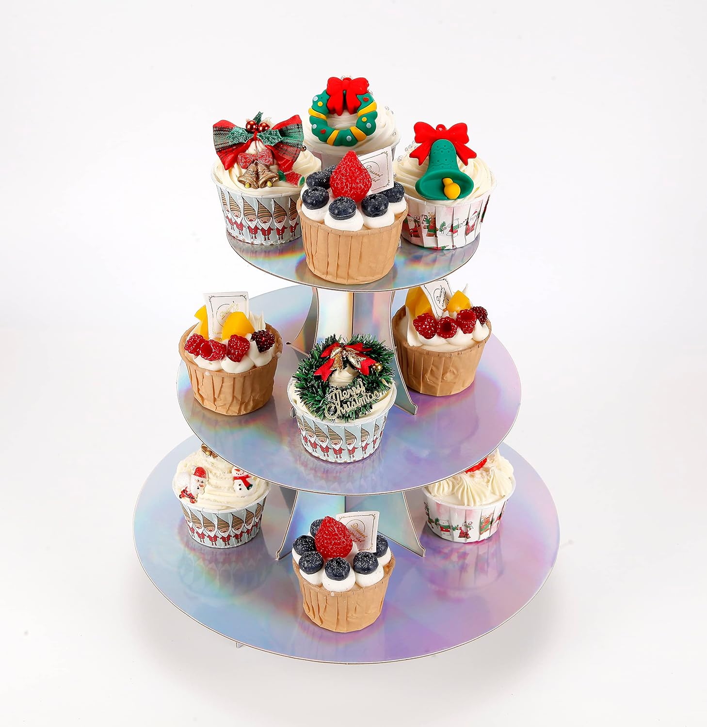 3-Tier Cupcake Stand, Round Rainbow Cake Stand holder, Tiered DIY Cupcake Stand Tower for Dessert Table Displays, Birthday Theme Party Favors Decoration, Floral Tea Party, 12