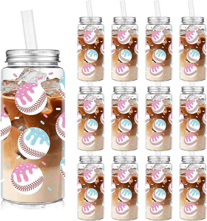 Vesici 24 Pcs Ice Cream Drip Baseball Cups 14.2oz Tumbler Cups with Lids and Straws Bulk Baseball Drip Party Gifts Favor Ice Cream Plastic Reusable Cup for Sports Theme Party Team Gifts