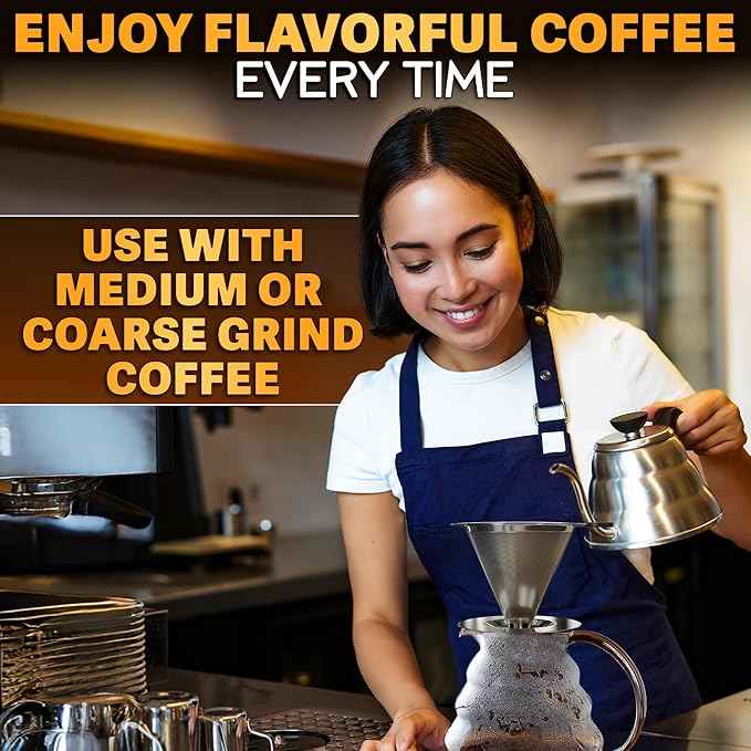 LEGLO Stainless Steel Pour Over Coffee Maker - 3.18x4.48 Pour Over Coffee Dripper with Wide Secure Base, Large Plastic Handle, and Brush for Easy Cleaning – Ensures Well-Balanced, Clean Flavor