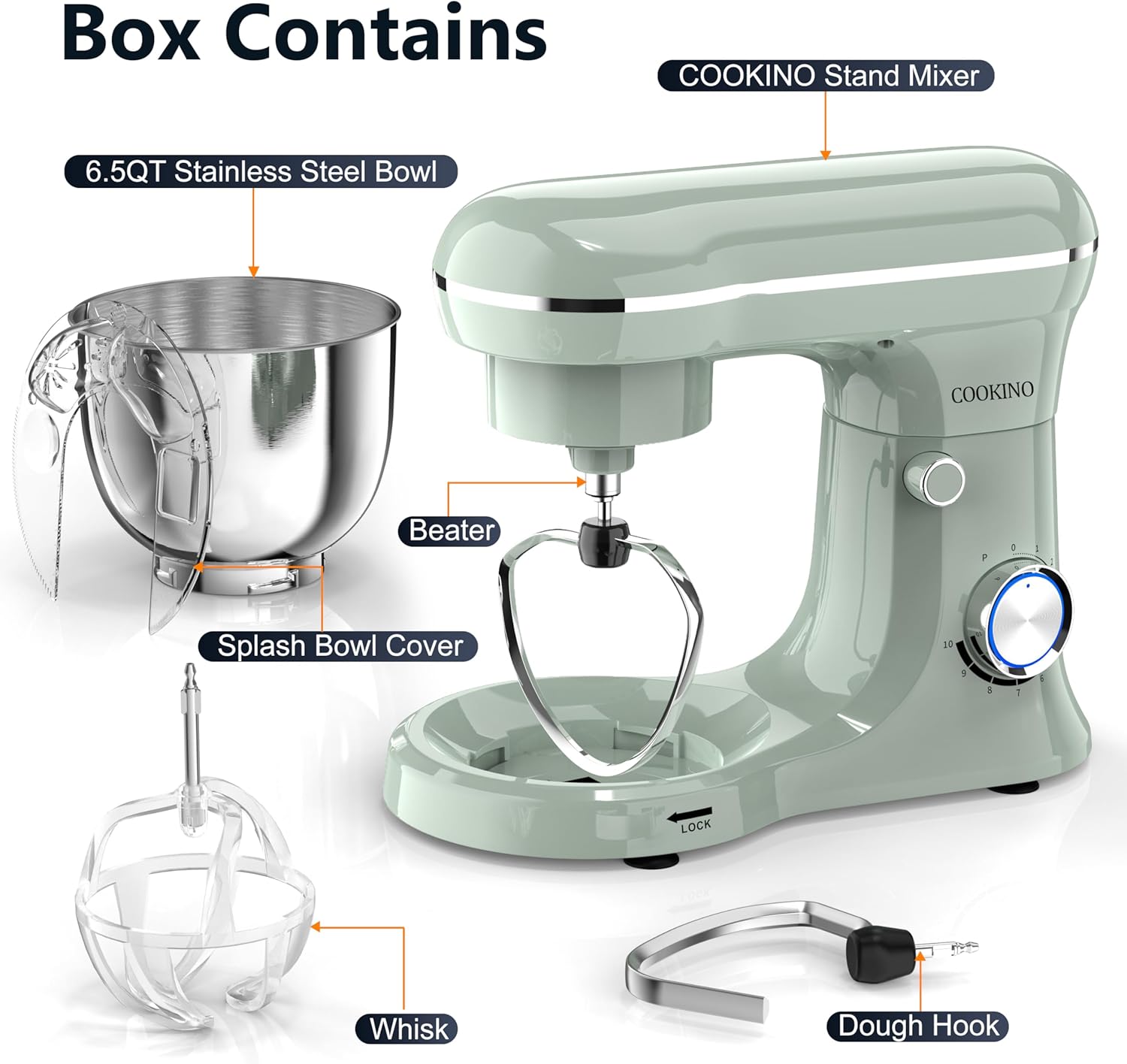 Electric Stand Mixer,10 Speeds Tilt-Head Food Mixer, 3-IN-1 Kitchen Mixer for Daily Cooks with 6 QT Bowl,Dough Hook, Beater, Whisk (Morandi Green)