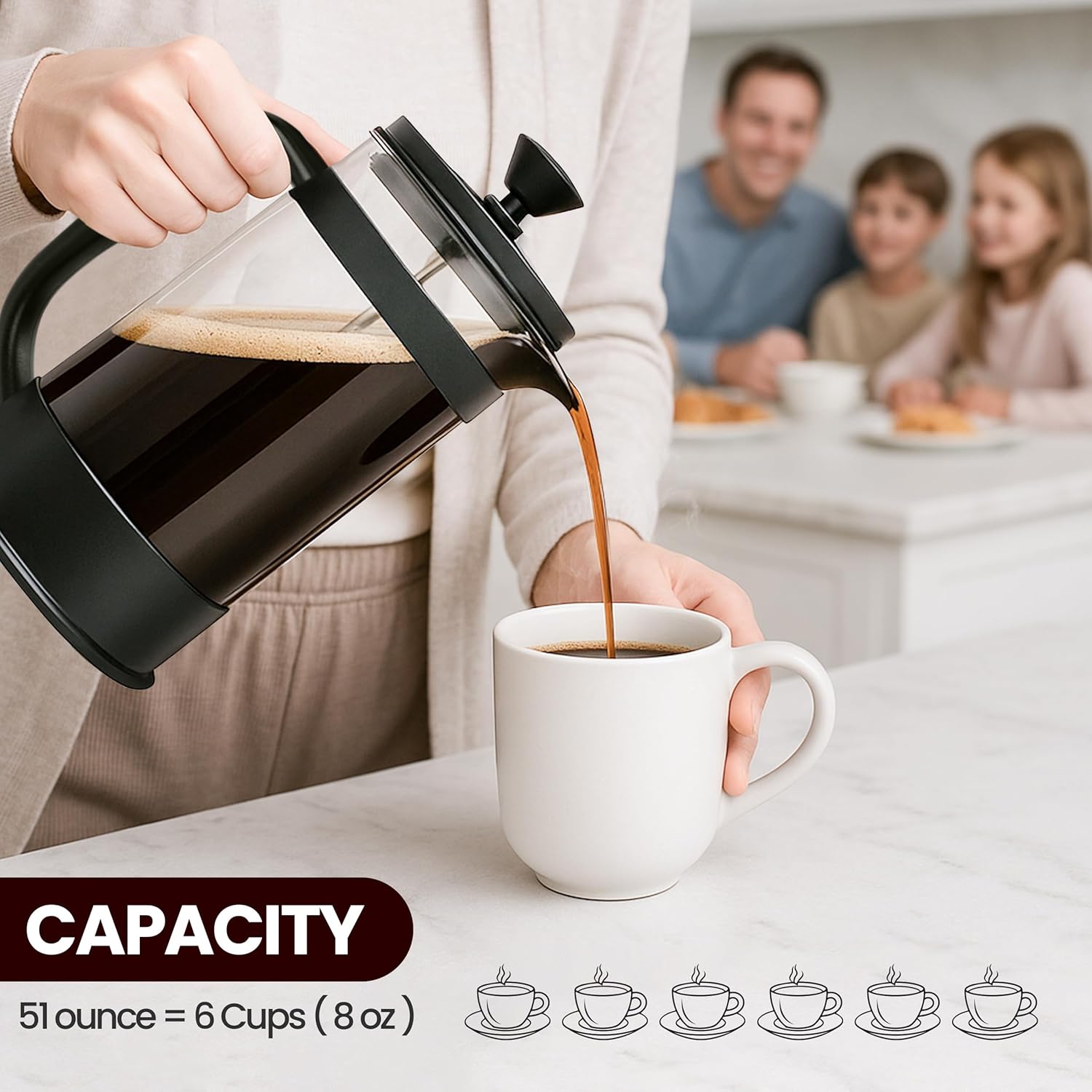 Utopia Kitchen 34 Ounce 1 Liter French Press Coffee Maker, Tea Maker, Travel Coffee Presses, Heat Resistant Thickened Borosilicate Coffee Pot for Camping Travel Gifts, Black Pack of 1 - Blissbrew