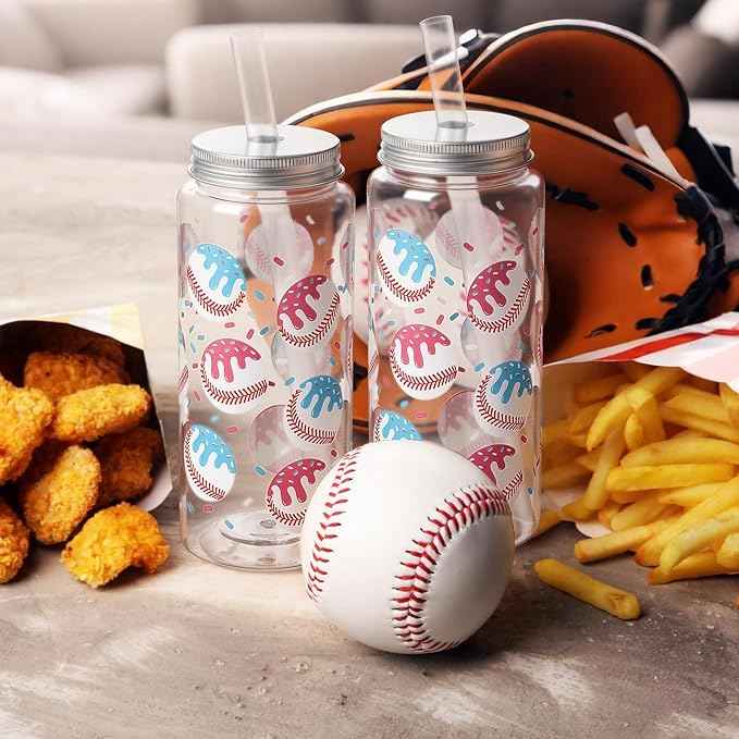 Vesici 24 Pcs Ice Cream Drip Baseball Cups 14.2oz Tumbler Cups with Lids and Straws Bulk Baseball Drip Party Gifts Favor Ice Cream Plastic Reusable Cup for Sports Theme Party Team Gifts