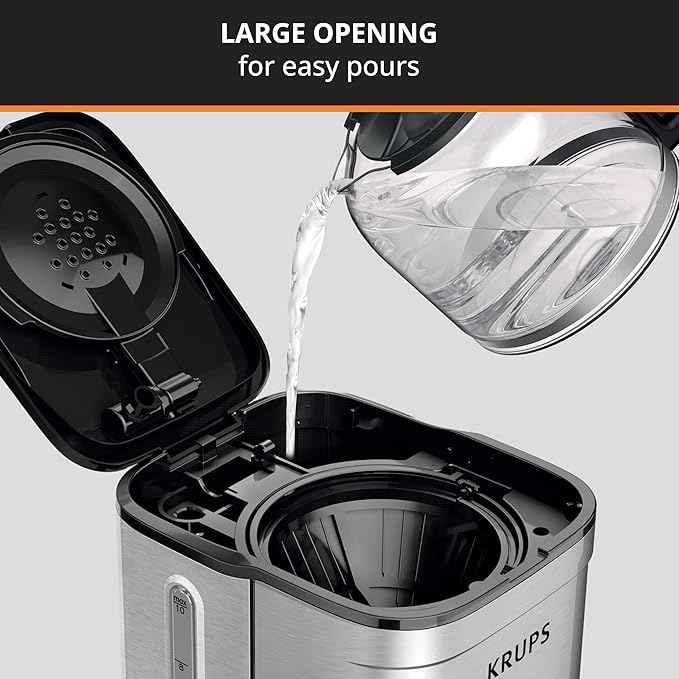 KRUPS Coffee Maker 10 Cups Simply Brew Stainless Steel Drip Coffee Maker, 900 Watts Coffee Filter, Drip Free, Dishwasher Safe Pot , Black & Silver