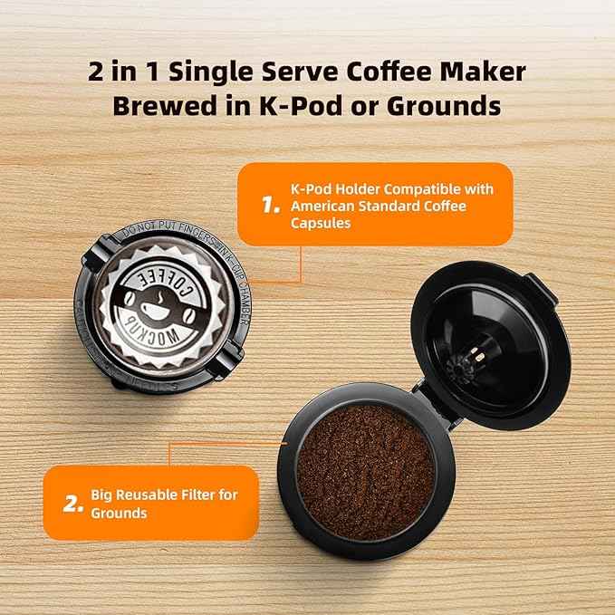 Mini Single Serve Coffee Maker for K Cup and Ground Coffee, Fast Brew One Cup Coffee Machine with Descaling Reminder and Water Window, 6 to 12 oz. Brew Sizes, Light Blue