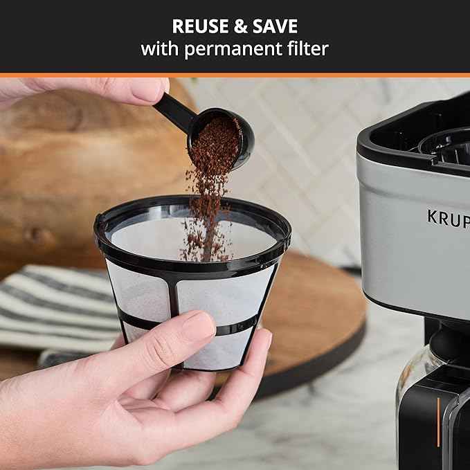 KRUPS Simply Brew Compact 5 Cup Coffee Maker: Stainless Steel Design, Pause & Brew, Keep Warm, Reusable Filter, Drip-Free Carafe (Pack of 4)