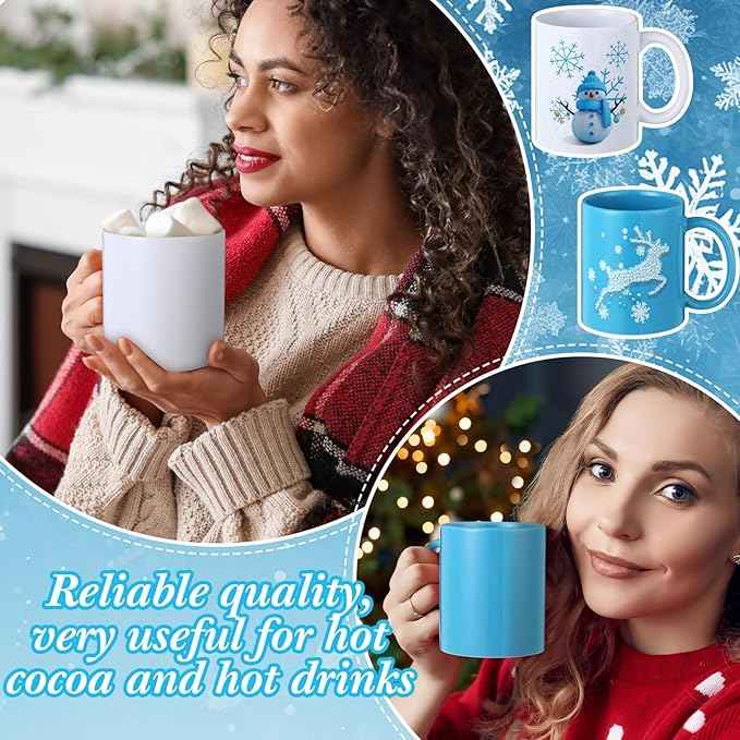 Maxdot 8 Pcs Winter Coffee Mugs 12 oz Christmas Coffee Mugs Set with Handle Ceramic Matching Mugs for Home School Office Table Centerpieces House Warming Holiday Party Gift