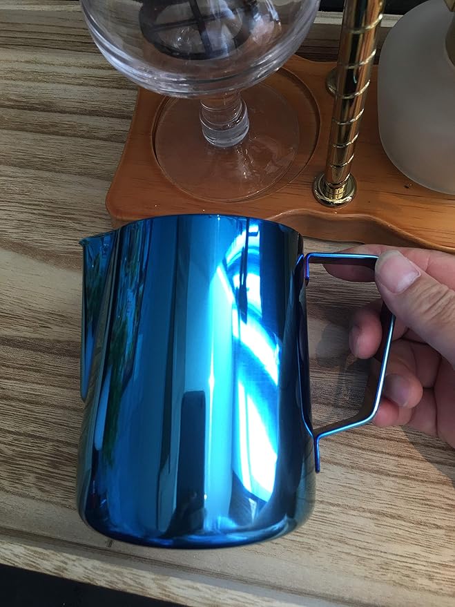 Milk Frothing Pitcher 20oz Stainless Steel Cup Perfect for Latte Art, Espresso Maker, Cappuccino Maker - 18/8 Stainless Steel Milk Frother Steaming Pitcher Cobalt Blue Color