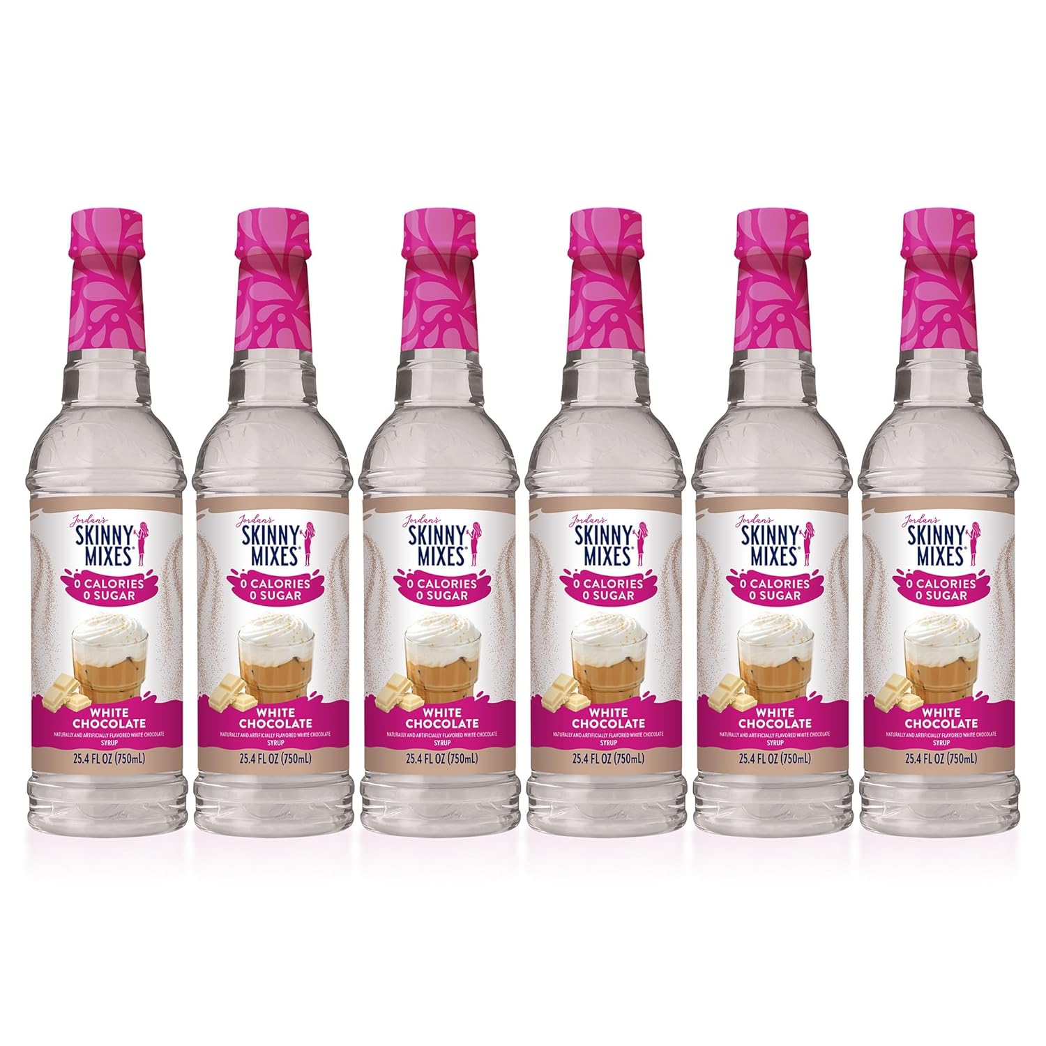 Jordan's Skinny Syrups Sugar Free Coffee Syrup, White Chocolate Flavor Mix, Zero Calorie Flavoring for Lattes, Protein Shake, Cocktail & More, Gluten Free, Keto Friendly, 25.4 Fl Oz, 6 Pack
