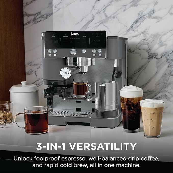 Ninja Luxe Cafe Premier Series, Espresso Machine, Drip Coffee, Rapid Cold Brew, Integrated Grinder, Hands-Free Frother, with Knock Box, Water Filter, Cleaning Tablets, Descaler, ES601GM