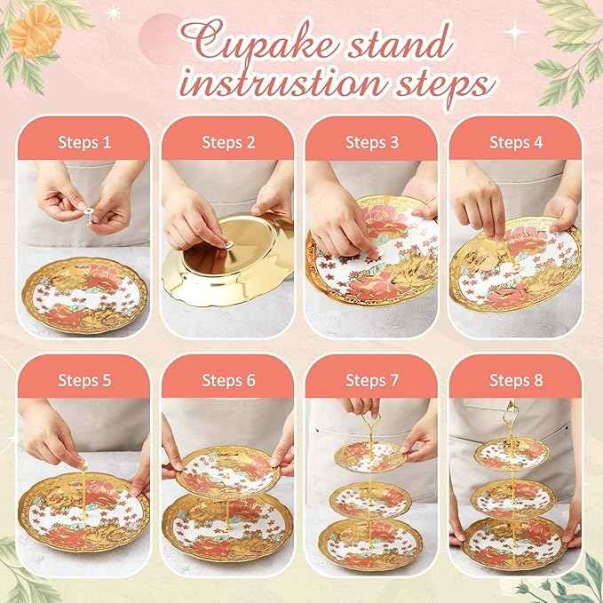Maxcheck 21 Pcs Porcelain Tea Set for Women Tea Party with Metal Holder and 3 Tier Cake Stand Ceramic European Floral Teapot Set for Adults Mother's Day Christmas Thoughtful Gift(Vintage Style)