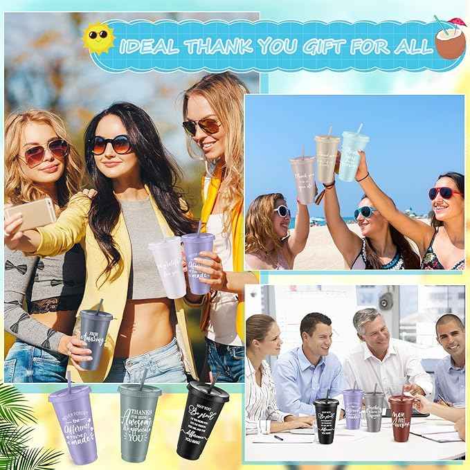 Shellwei 90 Pcs Employee Appreciation Gifts Bulk 24 oz Thank You Tumbler with Lid and Straw Mini Spiral Notebooks and Pens Appreciation Gifts for Team Employee Coworkers Teacher (Awesome)