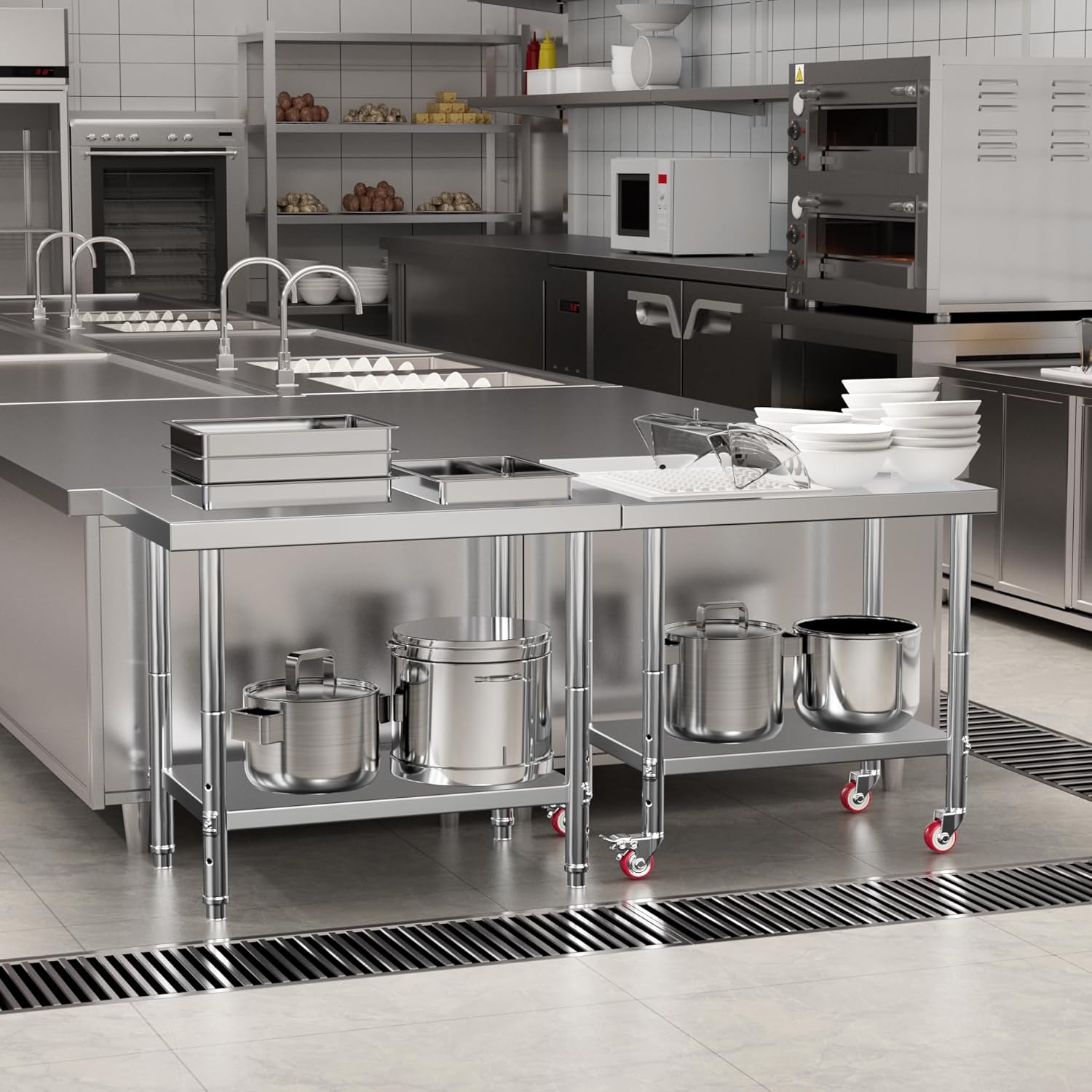 Stainless Steel Table for Prep & Work with 4 Caster Wheels with Backsplash 24 x 36 NSF Metal Commercial Kitchen Adjustable Under Shelf Worktable for Restaurant Home Outdoor