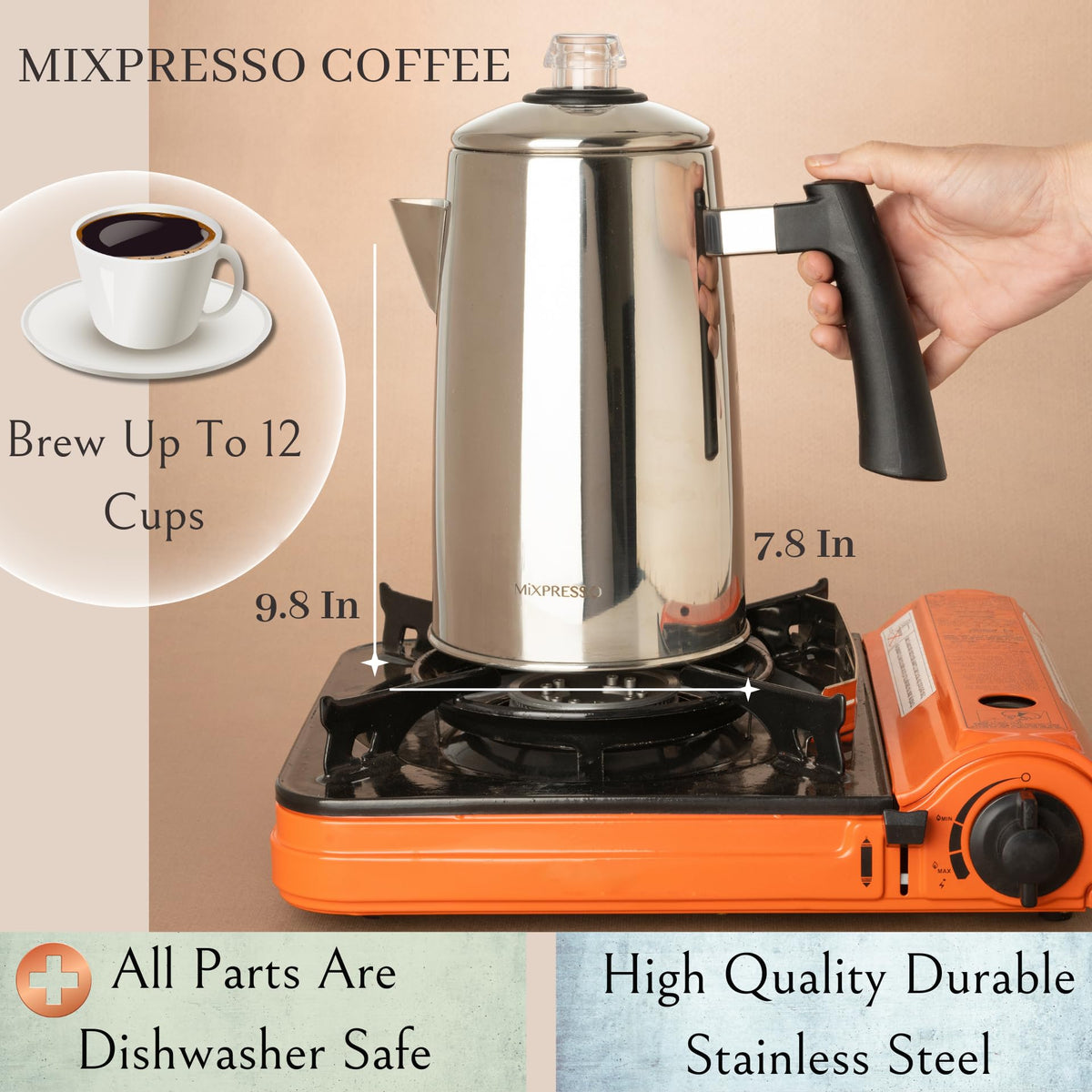 Stovetop percolator with clear knob on the lid