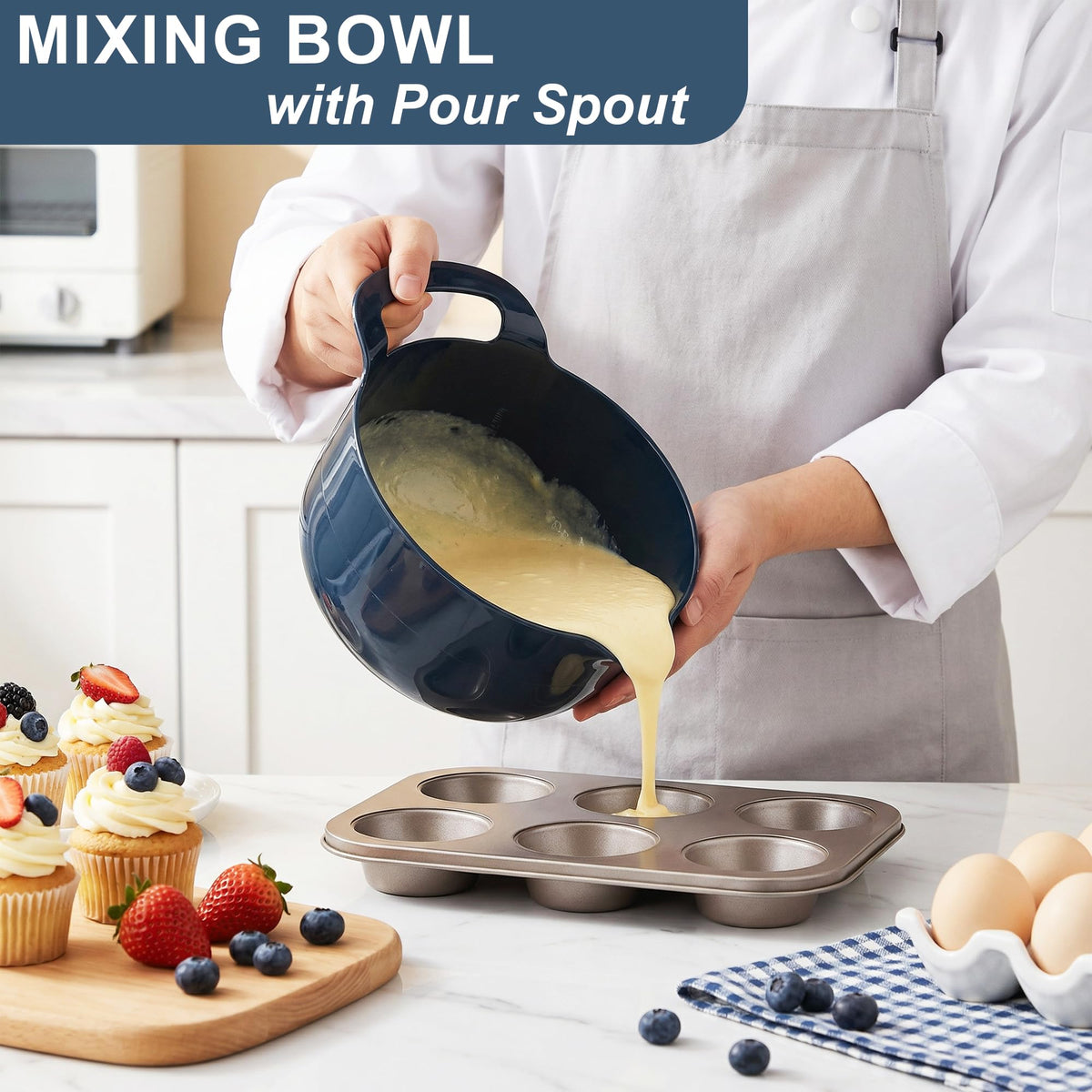 4 Pack Nesting Mixing Bowls with Pour Spout and Handle