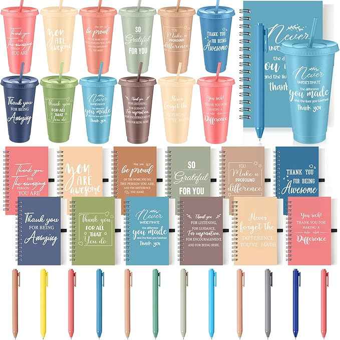 Shellwei 36 Pcs Employee Appreciation Gifts Bulk 24 oz Thank You Tumbler with Lid and Straw Mini Spiral Notebooks and Pens Appreciation Gifts for Team Employee Coworkers Teacher (Be Proud)
