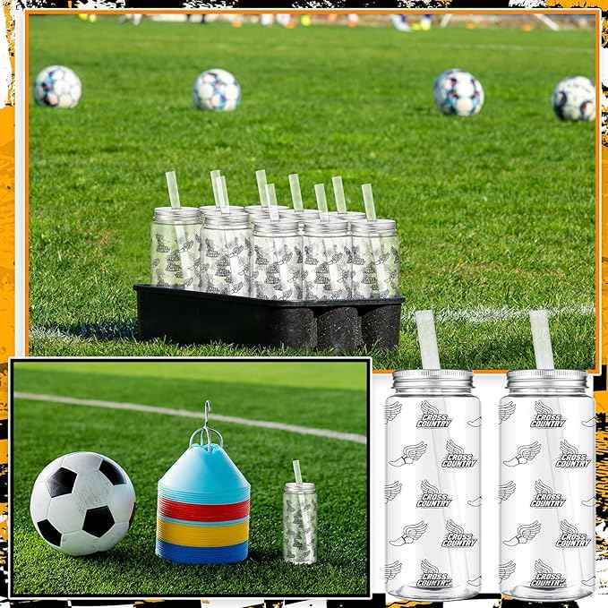 Vesici 24 Pcs Cross Country Running Tumbler Cups with Lids and Straws Cross Country Party Favor Gifts 14.2oz Plastic Cups Reusable Running Gifts for Marathon Runners Men Women Track and Field