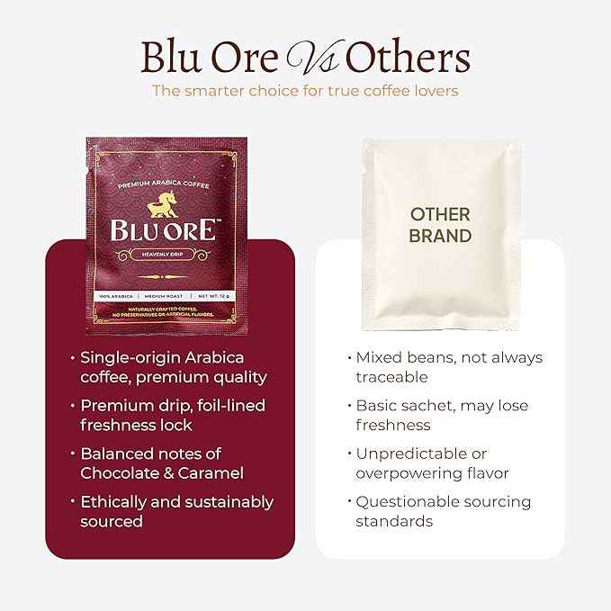 Blu Ore Premium Vietnamese Coffee - Single Serve Pour Over (16 Pack) - 100% Arabica Drip Bag Coffee, Eco-Friendly Filter, Travel Friendly, No Preservatives - Medium Roast