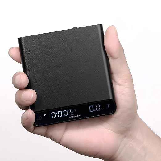 Normcore Pocket Coffee Scale V3, Pour Over Drip Espresso Scale, Barista Scale with Timer, Anodized Aluminum Body with Back-Lit LCD Display, Black